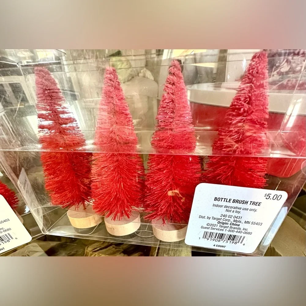 RARE SPRITZ NWT 4” Bottle Brush Red/Pink Ombré Decor Trees—(8)